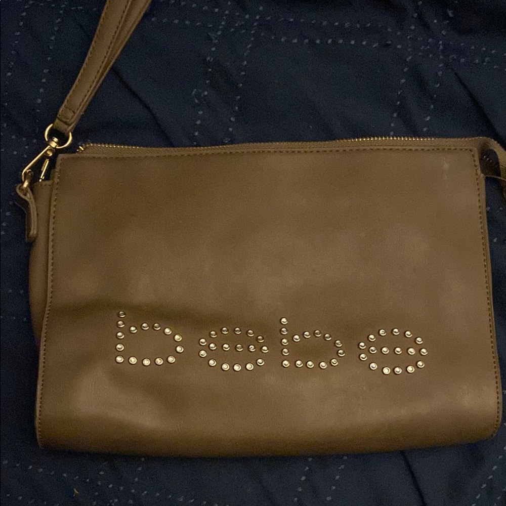 Bebe Brown Clutch with Studded Logo